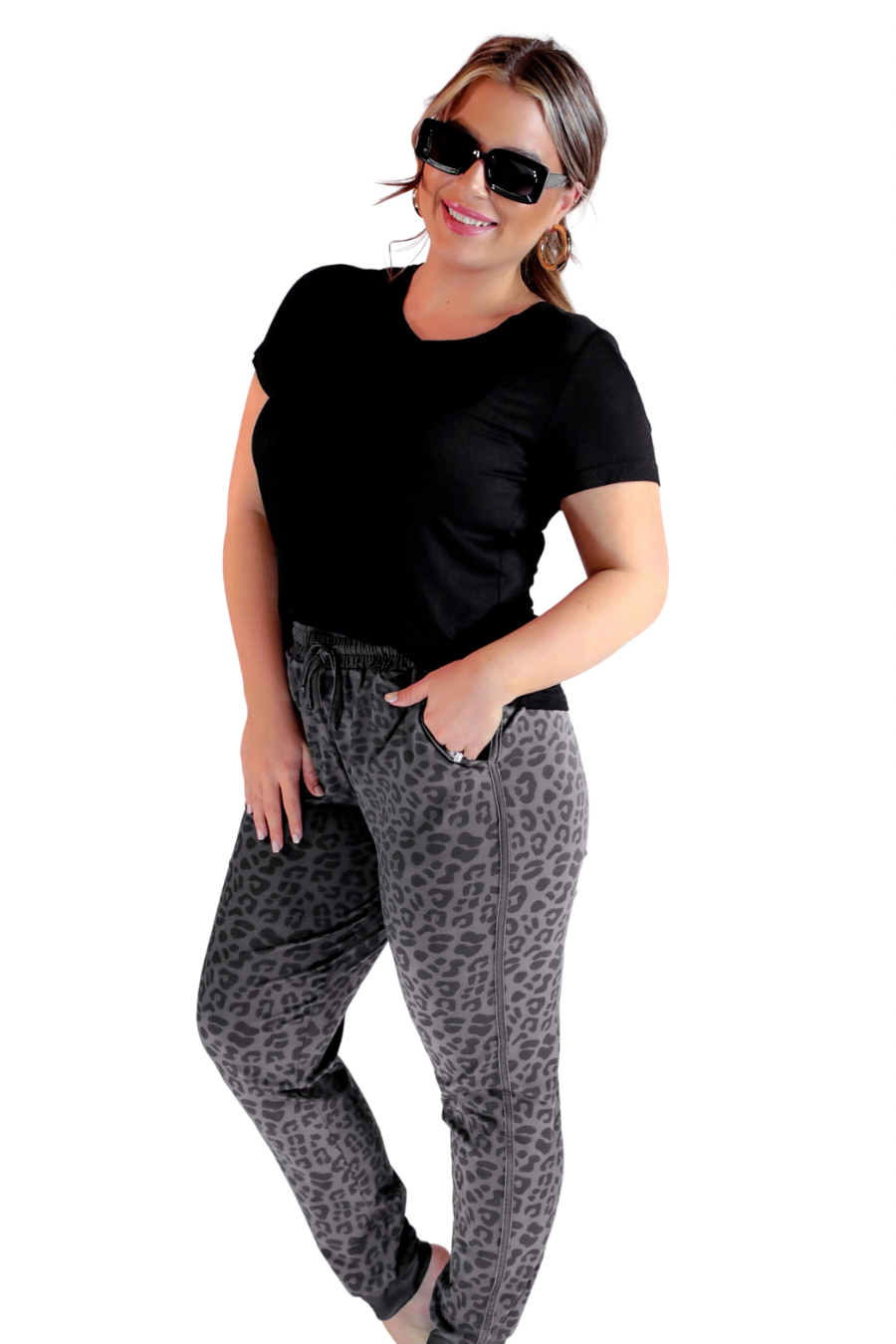 Own the Moment Leopard Drawstring Everyday Joggers BLACK (Sydney)