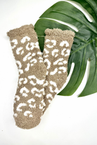 Cozy Chic Fuzzy Leopard Socks TAN