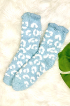 Cozy Chic Fuzzy Leopard Socks BLUE