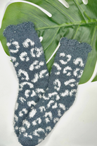 Cozy Chic Fuzzy Leopard Socks GREY