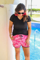 On the Hunt Pink Camo Drawstring Everyday Shorts PINK (Darby)